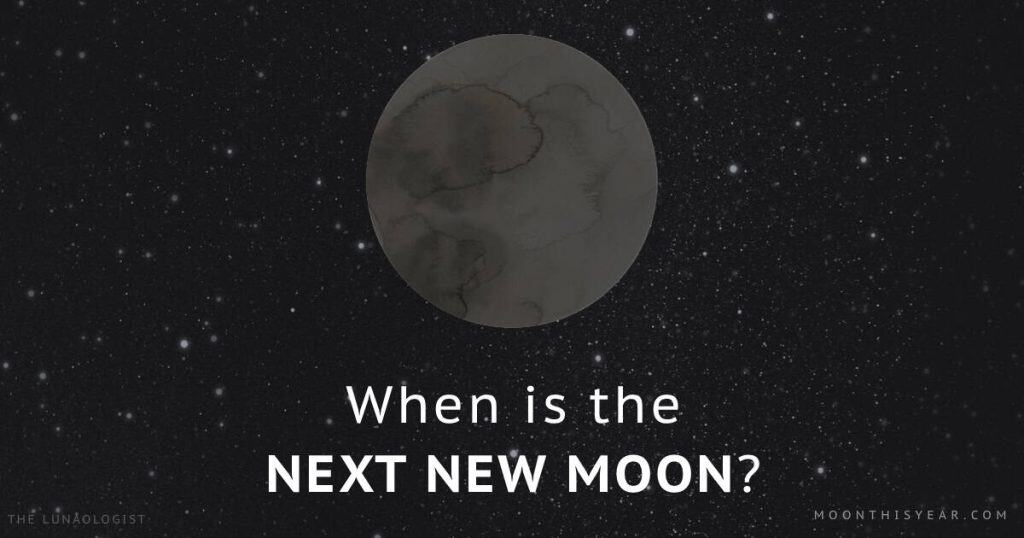 When is the next new moon? Dark watercolor of the moon for date of the upcoming new moon in 2026